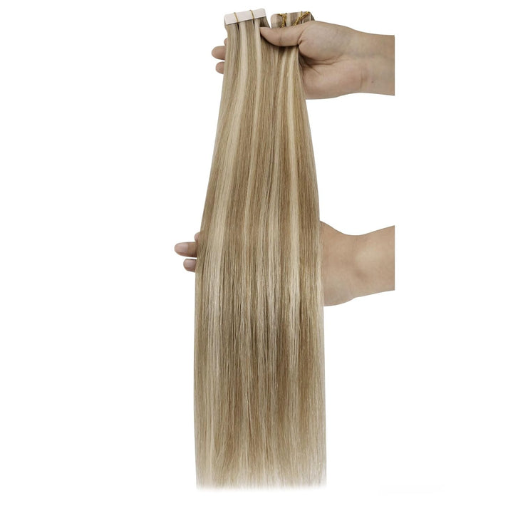Ugeat Extensions Echthaar Tape 45 cm Blond Haarverlängerung Invisible Tape Extensions Echthaar Glatt