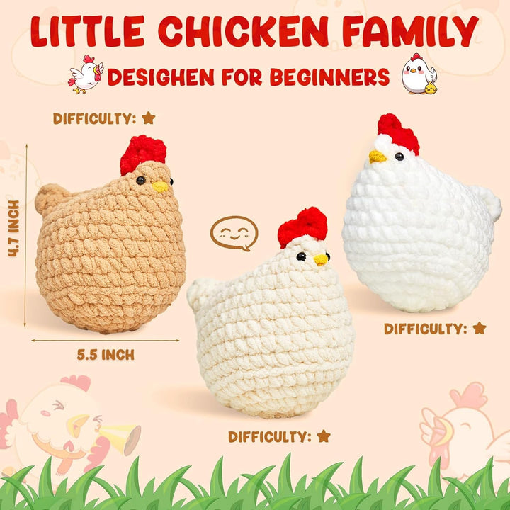 Xanewza Häkelnadel-Set für Anfänger, Starter-Set mit Videokurs, 3 Pcs Huhn Tiere Häkeln Kits mit Anl