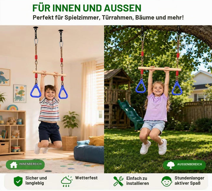 Multifunktions Kinderholz Trapeze Schaukel mit Kunststoffringen Turnringe Ringe zum Aufhängen belast