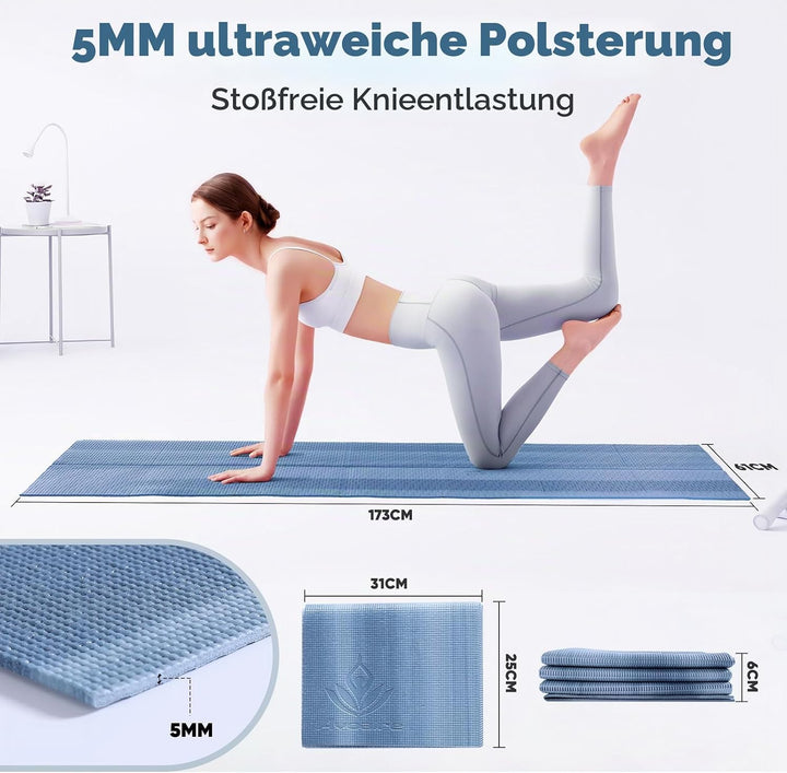 Avoalre Yogamatte faltbar, 173 x 61 cm, 5 mm – Handliche &amp; klappbare Yoga-Matte für Reise, Unterwegs