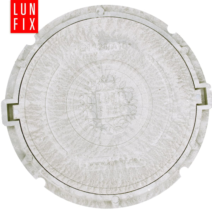 Lun Fix Schachtabdeckung mit Flanschrahmen DN 600 mm A15, HELLGRAU Schachtdeckel mit Manipulationssc