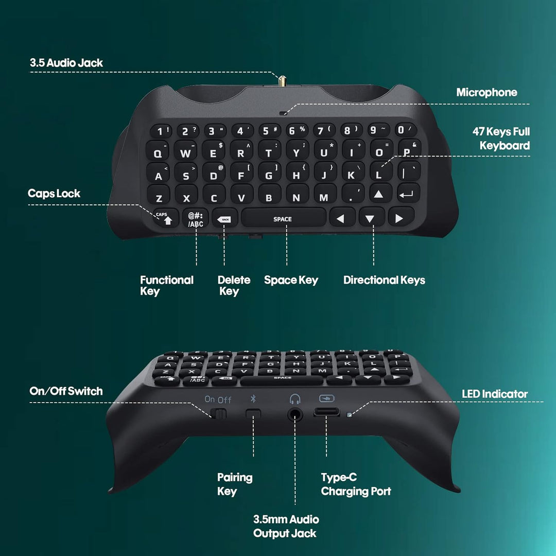 TiMOVO Grün Hinterlicht Tastatur für PS5 Controller, Kabellos Bluetooth Chatpad für PlayStation 5 Co