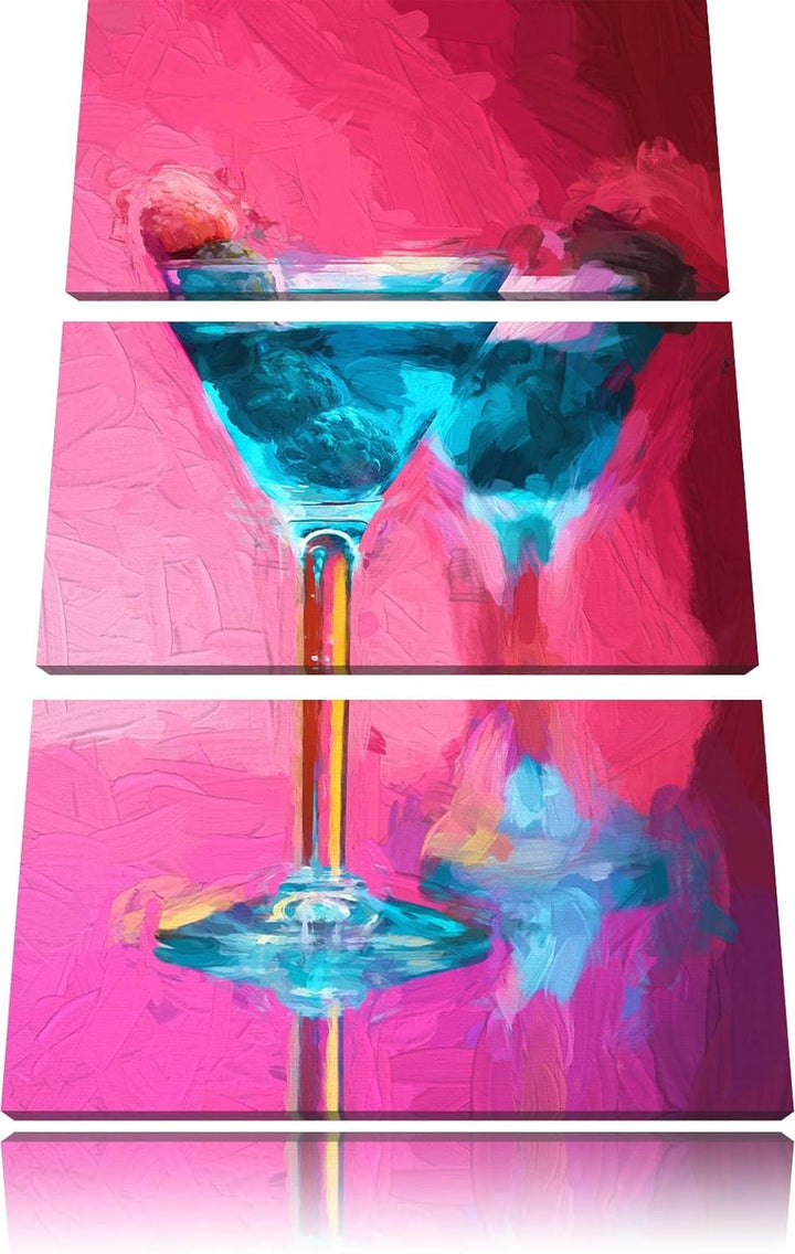 Pixxprint Cocktail mit Himbeeren als Leinwandbild/Grösse: 3 Teilig (120x80) cm/Wandbild/Kunstdruck/f