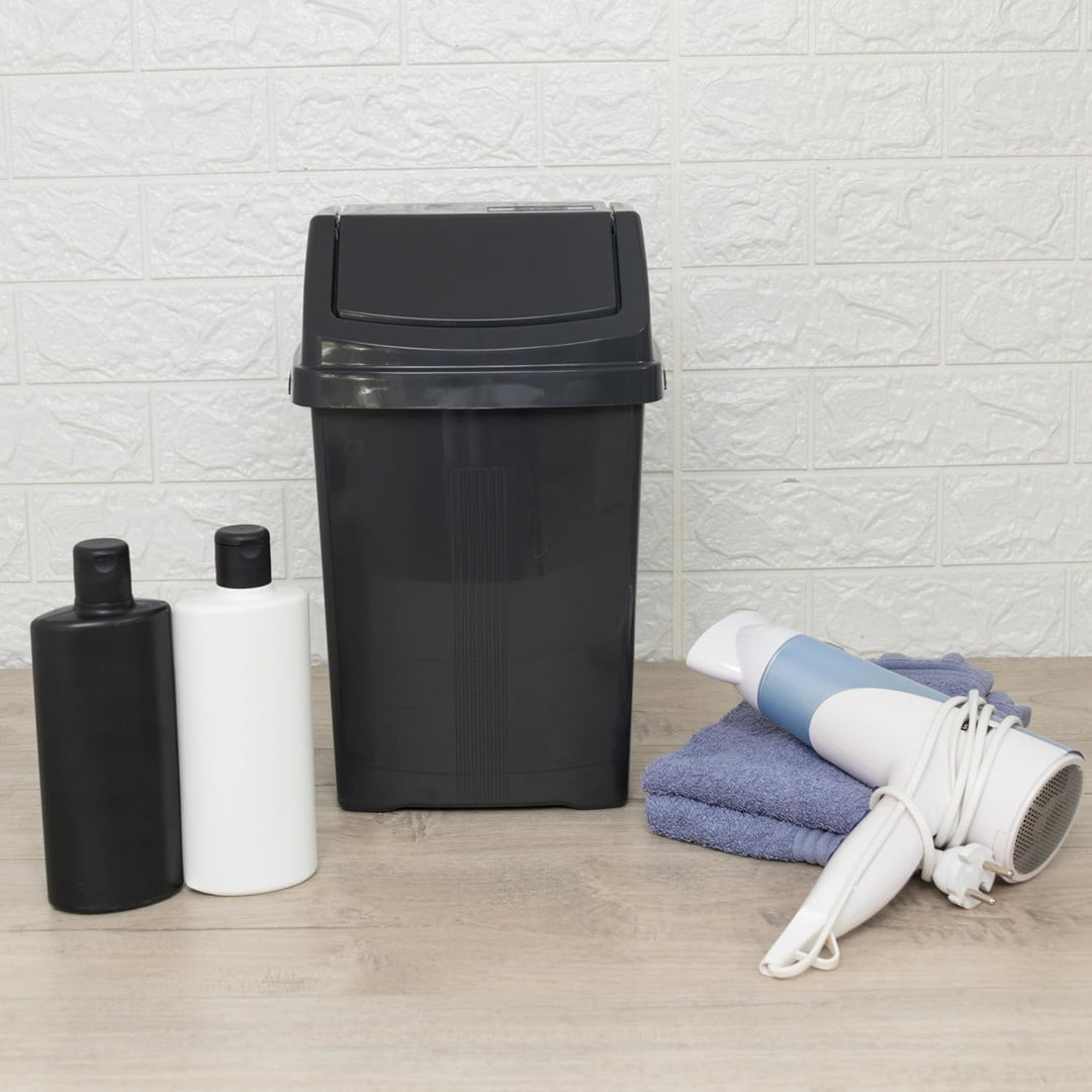 2x Mülleimer mit Schwingdeckel 8 Liter eckig Navy Dunkelblau Schwingdeckeleimer Kunststoff Küche Bür