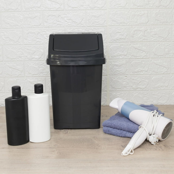 2x Mülleimer mit Schwingdeckel 8 Liter eckig Navy Dunkelblau Schwingdeckeleimer Kunststoff Küche Bür