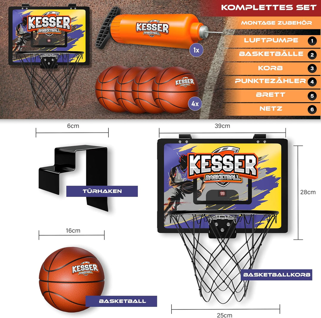 KESSER® Mini-Basketballkorb fürs Zimmer & Büro | Tür-Basketballkorb Indoor & Outdoor | Basketball-Bo