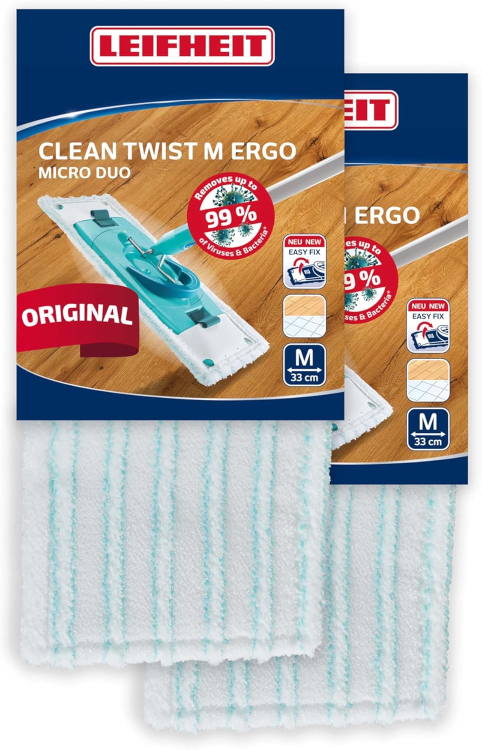 Leifheit 2er Set Wischbezug Clean Twist M Ergo micro duo, für alle glatten Böden, Bodenwischer Ersat