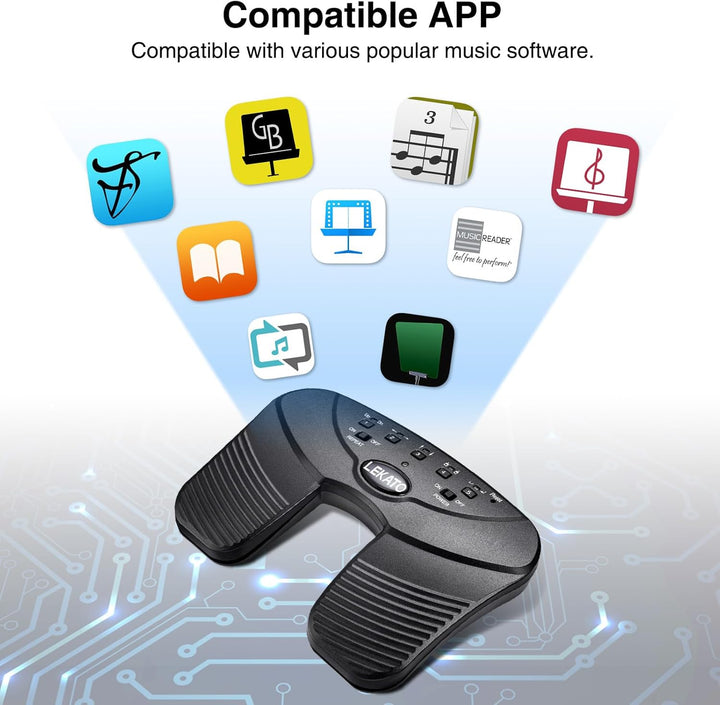 LEKATO Bluetooth Page Turning Pedal Silent Sheet Music Page Turner Foot Pedal for Tablet and Phone