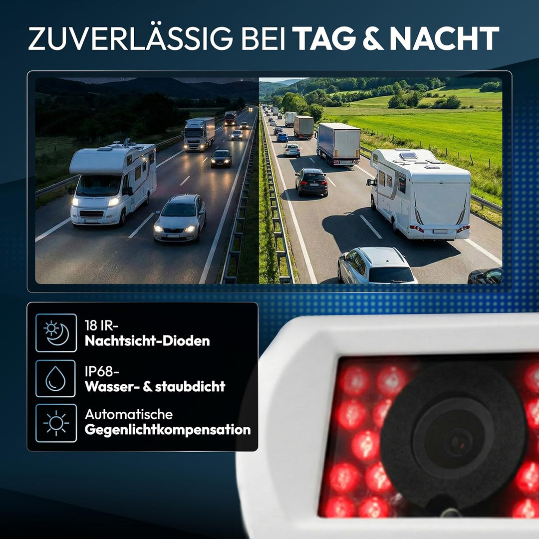 VSG24 Rückfahrkamera 7" Starter-Set Wohnmobil inkl. 2 Kameras in Weiss, Monitor, Kabel &amp; Fernbedienu