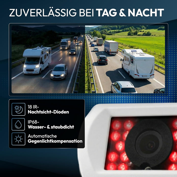 VSG24 Rückfahrkamera 7" Starter-Set Wohnmobil inkl. 2 Kameras in Weiss, Monitor, Kabel &amp; Fernbedienu