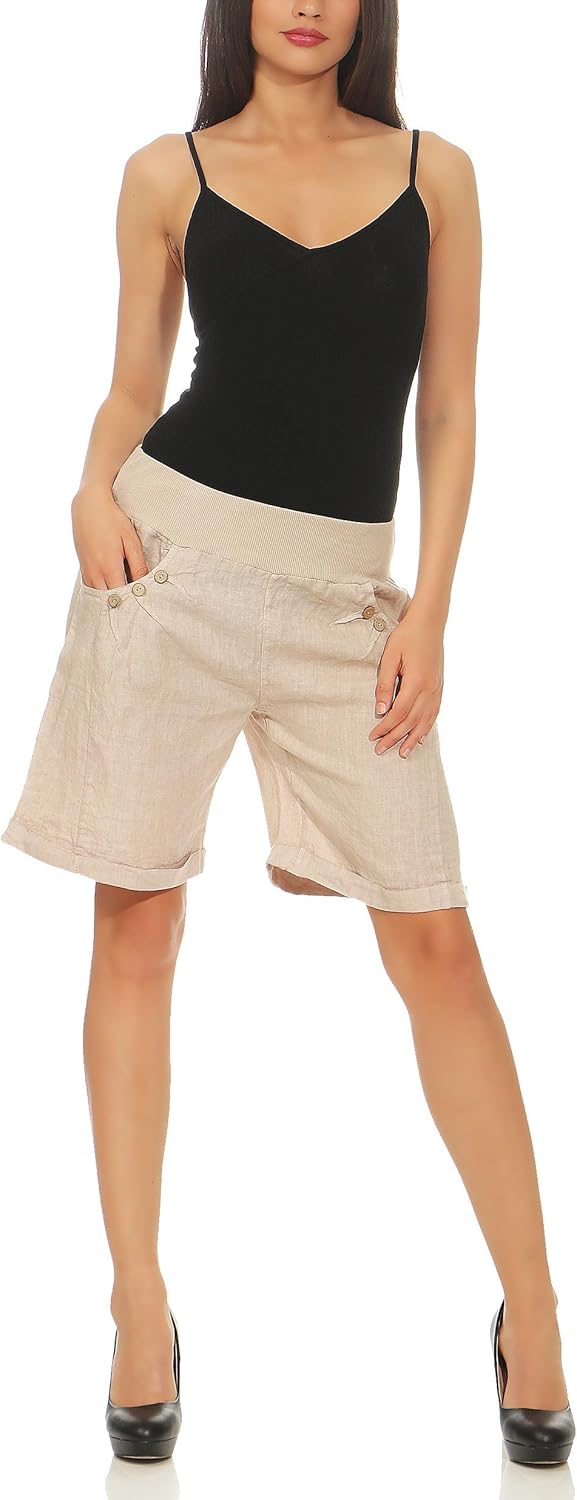 Malito Damen Bermuda aus Leinen | Shorts für den Strand | lässige Kurze Hose | Pants - Hotpants 8024