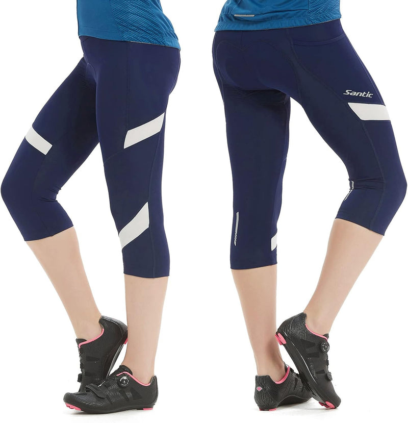 Santic Fahrradhose Damen Gepolstert 3/4 Radlerhose Damen mit Sitzpolster Radhose Damen 3/4 mit Polst