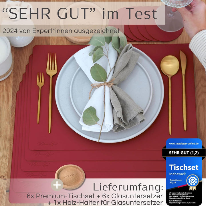 Mahewa® 6er Set Premium Tischset aus Kunstleder - Platzset abwaschbar und wasserdicht - Platzdeckche
