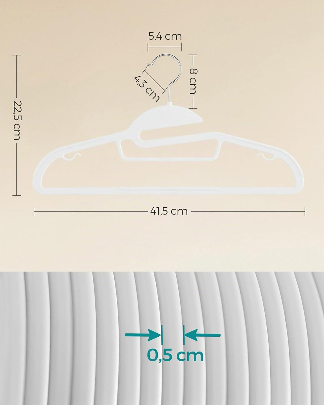 SONGMICS Kleiderbügel Kunststoff, 20er Set, Bügel mit U-förmiger Öffnung, platzsparend, 0,5 cm dick,
