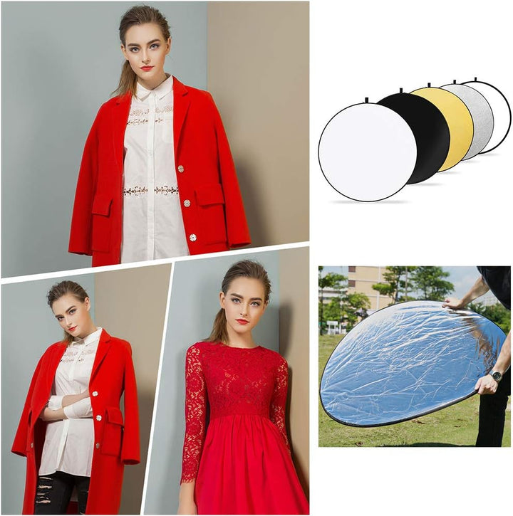 GODOX 110cm Rund Reflektor Tragbarer Multi Disk Licht-Reflektor 5 in 1 Faltbare Reflektoren Set mit