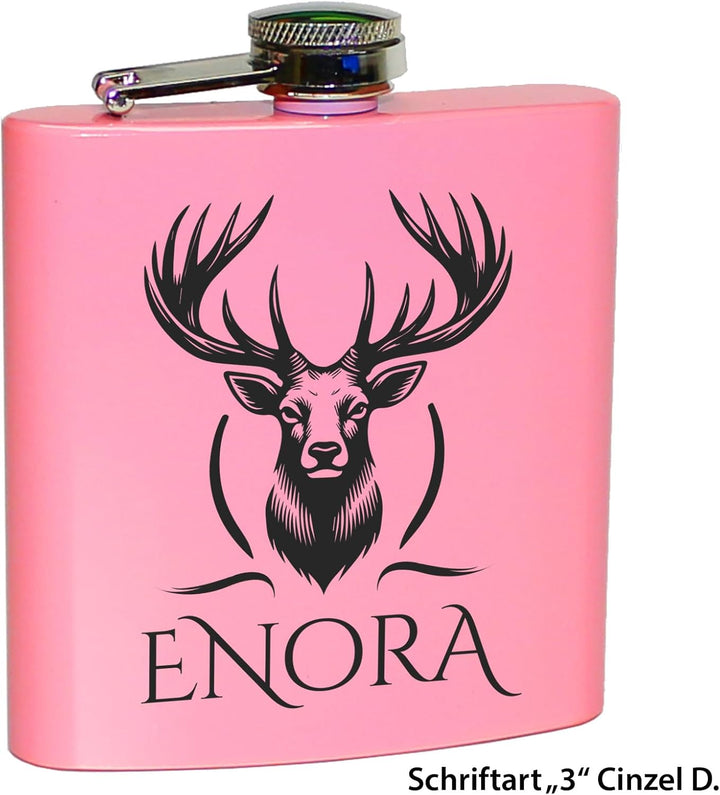 Jägerin Geschenk Rosa Flachmann Hirsch mit Gravur Flachmann Frauen Geschenkidee Bergsteigerin Pink,