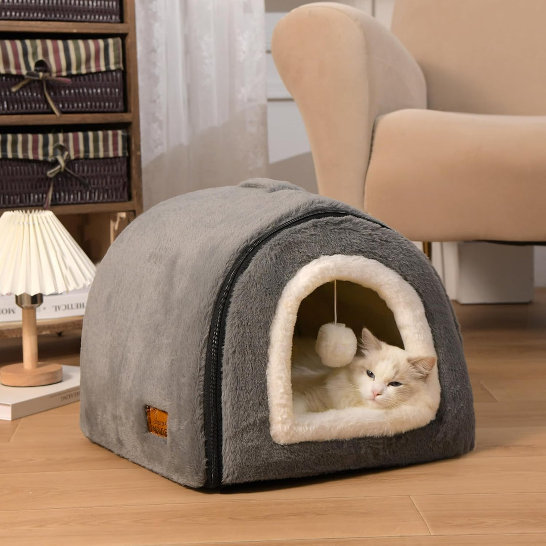 Katzenbett für Hauskatzen, faltbare Katzenhöhle, rutschfeste und wasserabweisende Unterseite, Katzen