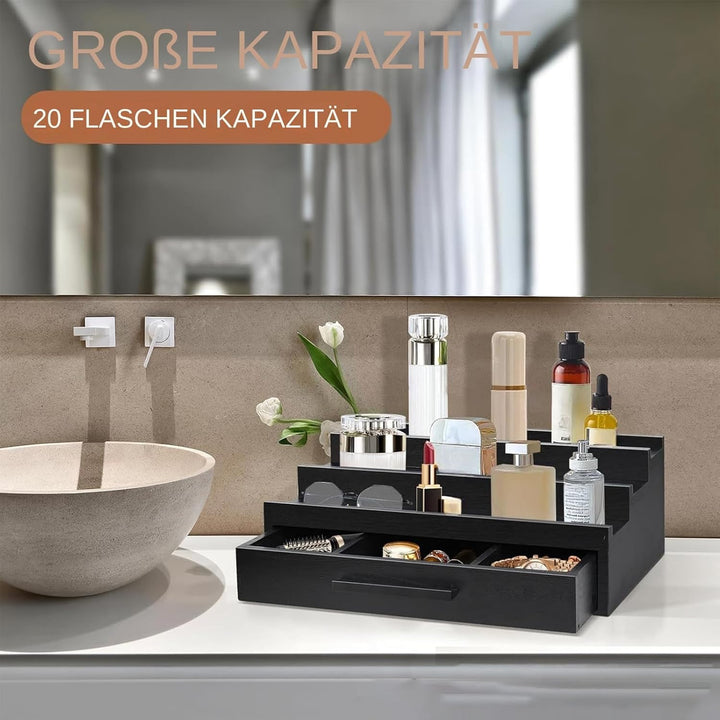 Parfümregal Organizer - Dreischichtiger Holzdufthalter, Schubladen Displayregal | Schwarzes Parfüm,