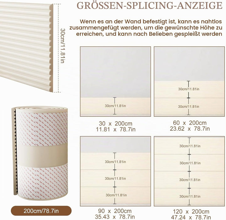 Wandpaneele Gepolstert für Kinderzimmer, 2M Wandpolster Selbstklebend, 1cm Dick Anti-Kollision Wandk
