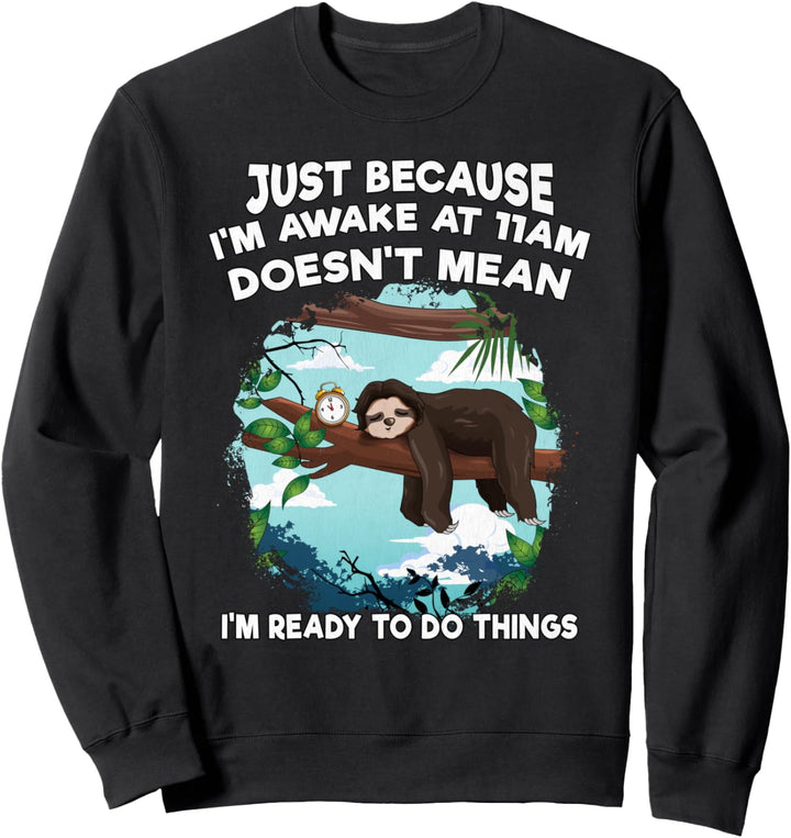 Just Because I'm Awake at 11am Funny Sloth Tweens Teens Gift Sweatshirt