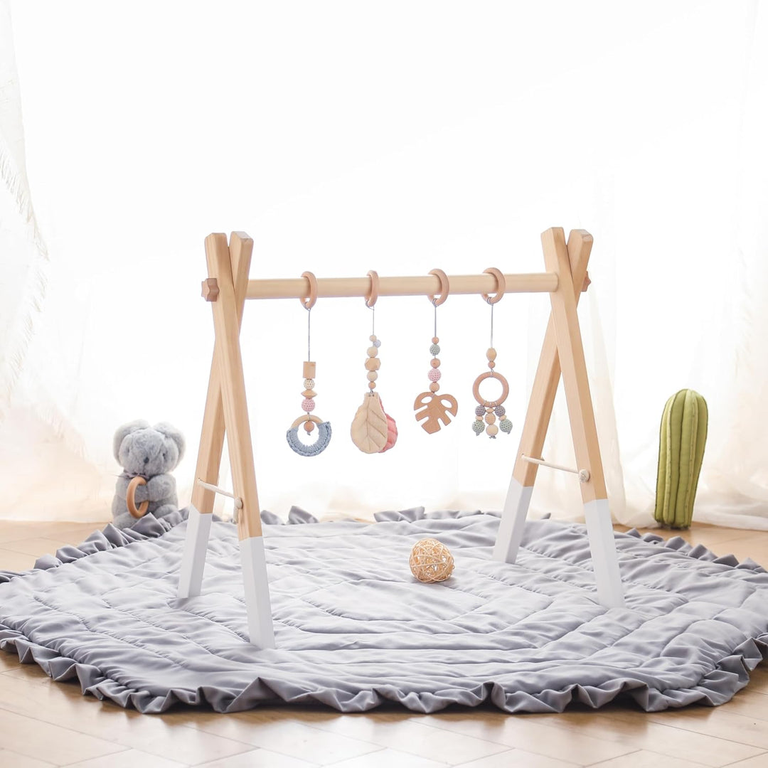 Spielbogen Baby Holz Gym Neugeborenen Spielzeug Activity Center Baby Rosa Anhänger Design Abnehmbar