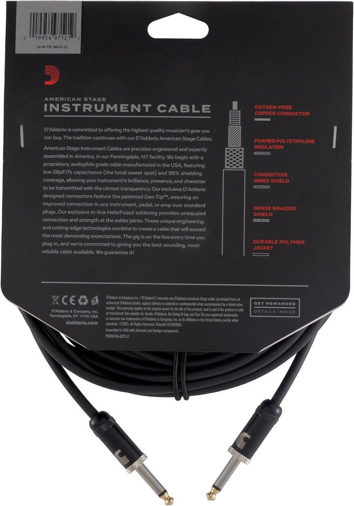 Planet Waves PW-AMSG-30 American Stage Instrumentenkabel 9,1m (30 Fuss) schwarz 30 Feet Gerade Enden
