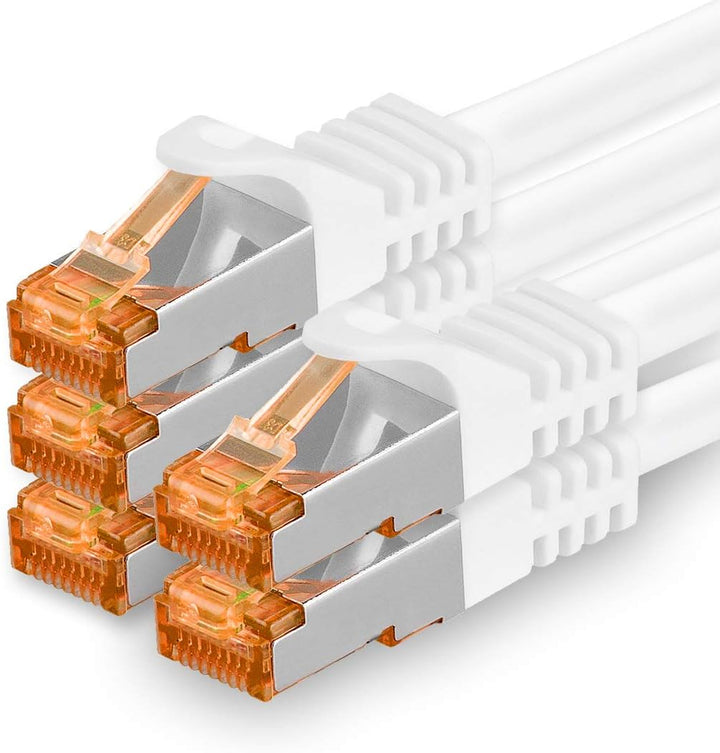 1aTTack.de 10m - Cat.7 Netzwerkkabel Weiss - 5 Stück Gigabit Ethernet LAN Kabel 10000 Mbit s Patchka