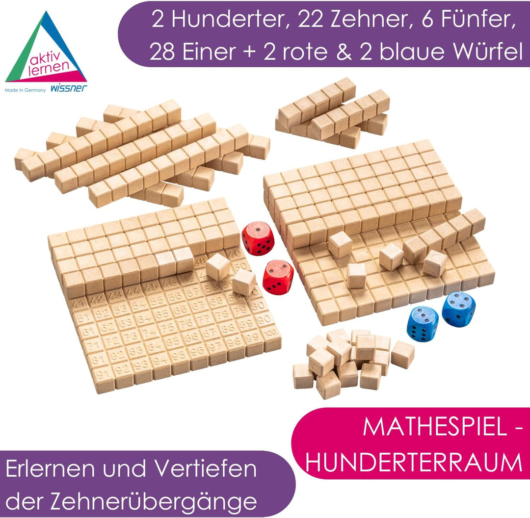 WISSNER® Mathespiel Hunderterraum aus RE-Wood® - Nachhaltiges Lernspiel für Kinder- Made in Germany