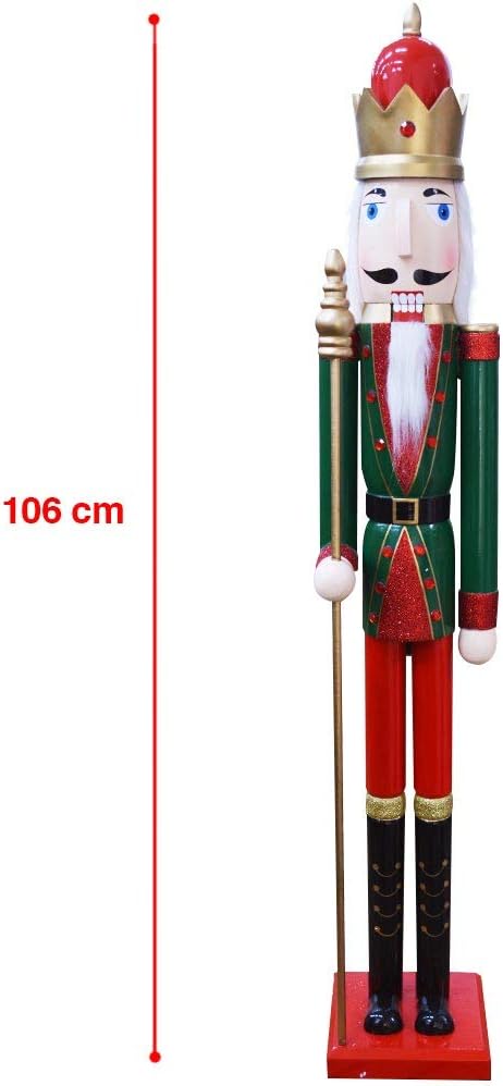 BAKAJI Riesiger hölzerner Nussknacker Soldat Weihnachtsnussknacker Höhe 106 cm Gemalte Kleider Bart
