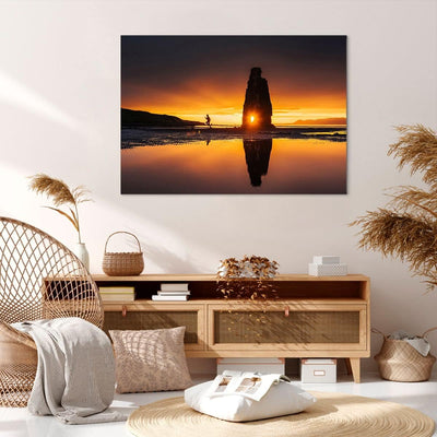 Bilder auf Leinwand 100x70cm Leinwandbild mit Rahmen Meer Felsen Wasser Gross Wanddeko Bild Schlafzi