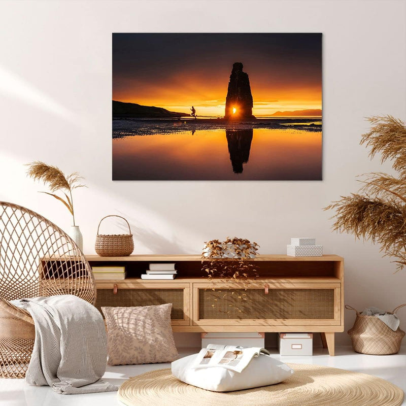 Bilder auf Leinwand 100x70cm Leinwandbild mit Rahmen Meer Felsen Wasser Gross Wanddeko Bild Schlafzi