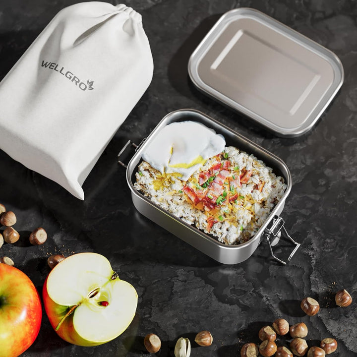 WELLGRO Edelstahl Dosen eckig - 550ml 850ml 1400ml 2400ml auslaufsicher Metall Brotdose Lunchbox, Ka