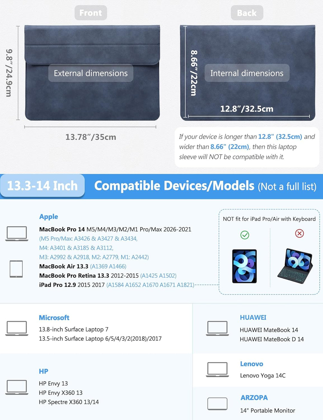 HYZUO 13,3-14 Zoll Laptop Hülle Tasche mit Standfunktion für MacBook Pro 14 M5/M4/M3/M2/M1 2026-2021