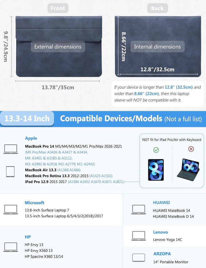 HYZUO 13,3-14 Zoll Laptop Hülle Tasche mit Standfunktion für MacBook Pro 14 M5/M4/M3/M2/M1 2026-2021