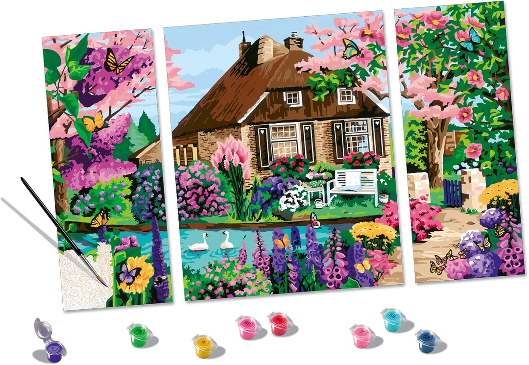 Ravensburger CreArt 23550 - Zauberhaftes Cottage - Triptychon Malen nach Zahlen Erwachsene, DIY Mals