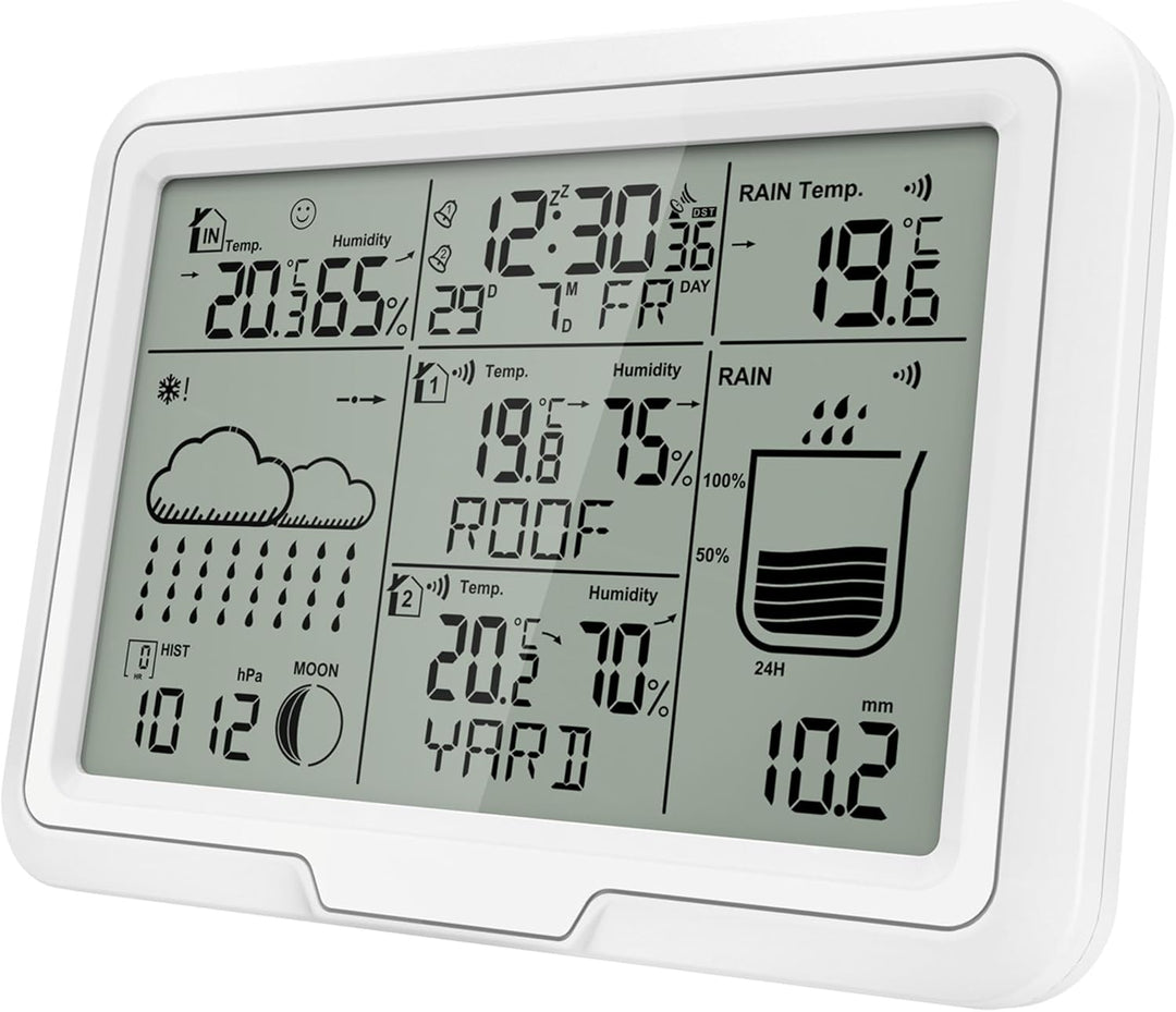 Miraval Design Funk-Wetterstation mit 2 benennbaren Sensoren + Regenmesser Mondphasenanzeige Luftfeu