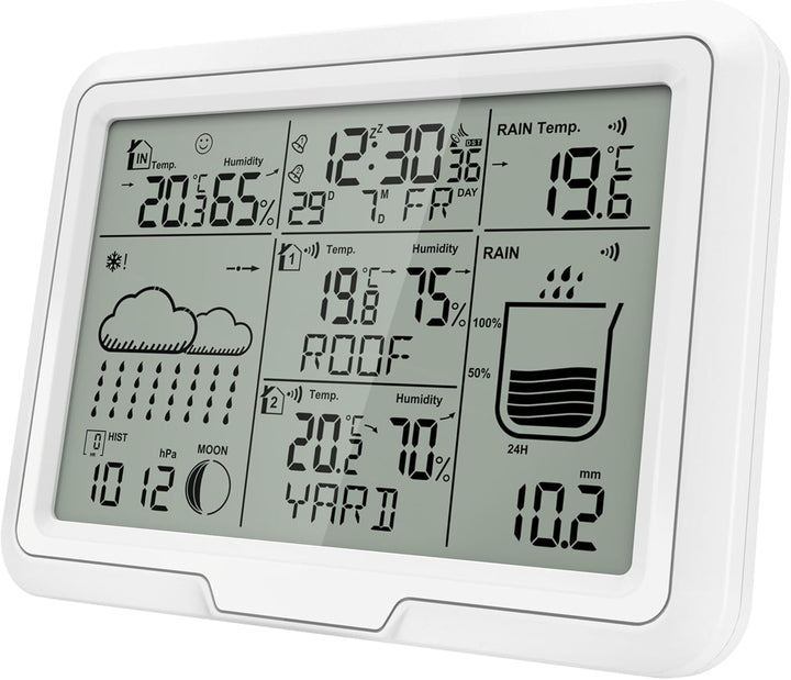 Miraval Design Funk-Wetterstation mit 2 benennbaren Sensoren + Regenmesser Mondphasenanzeige Luftfeu