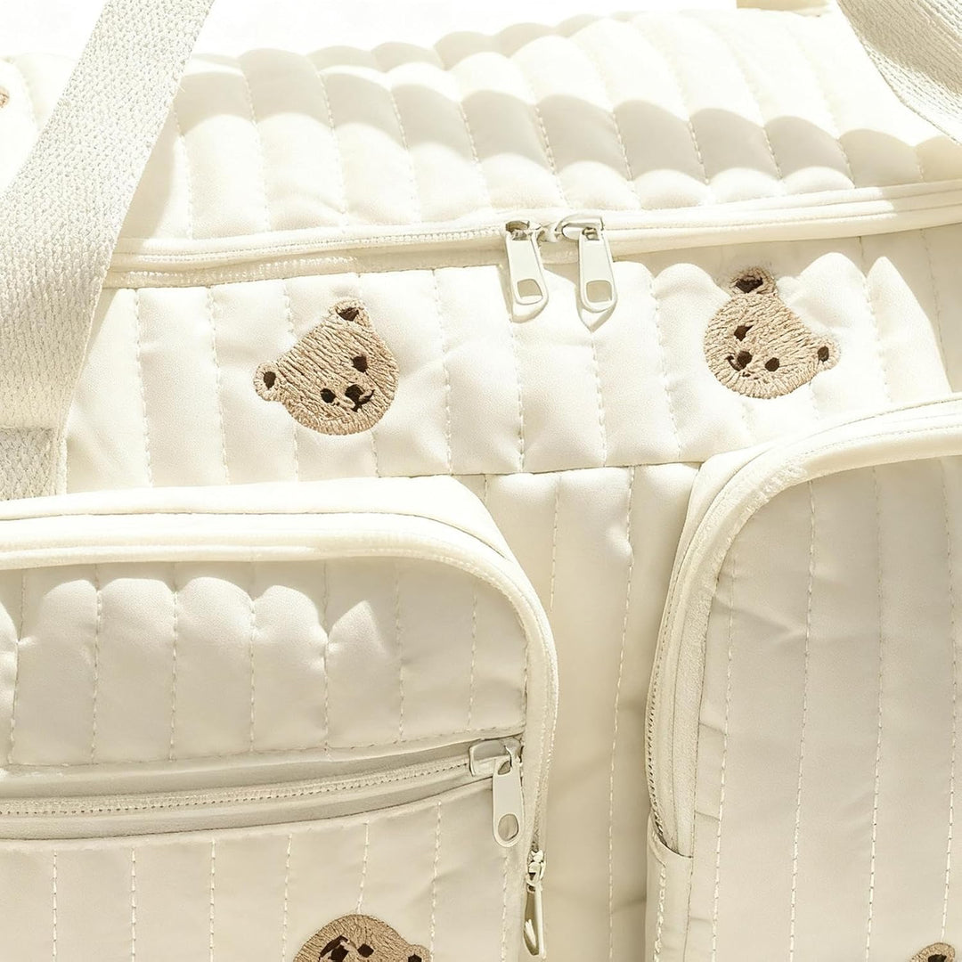 Windeltasche – Deluxe, niedliche Cartoon-Bärchen-Wickelfach-Tragetasche, Windeltasche mit grossem Fa