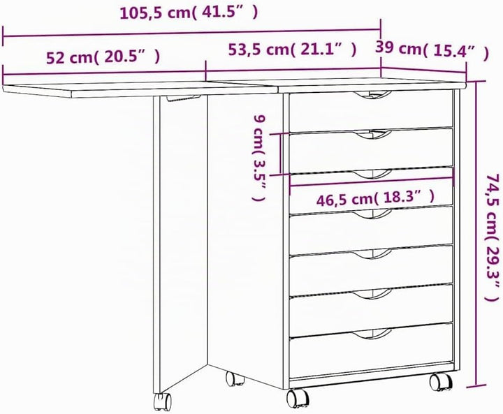 vidaXL Rollschrank, Rollcontainer mit 7 Schubladen, Kommode Schubladenschrank mit Rollen, Büroschran
