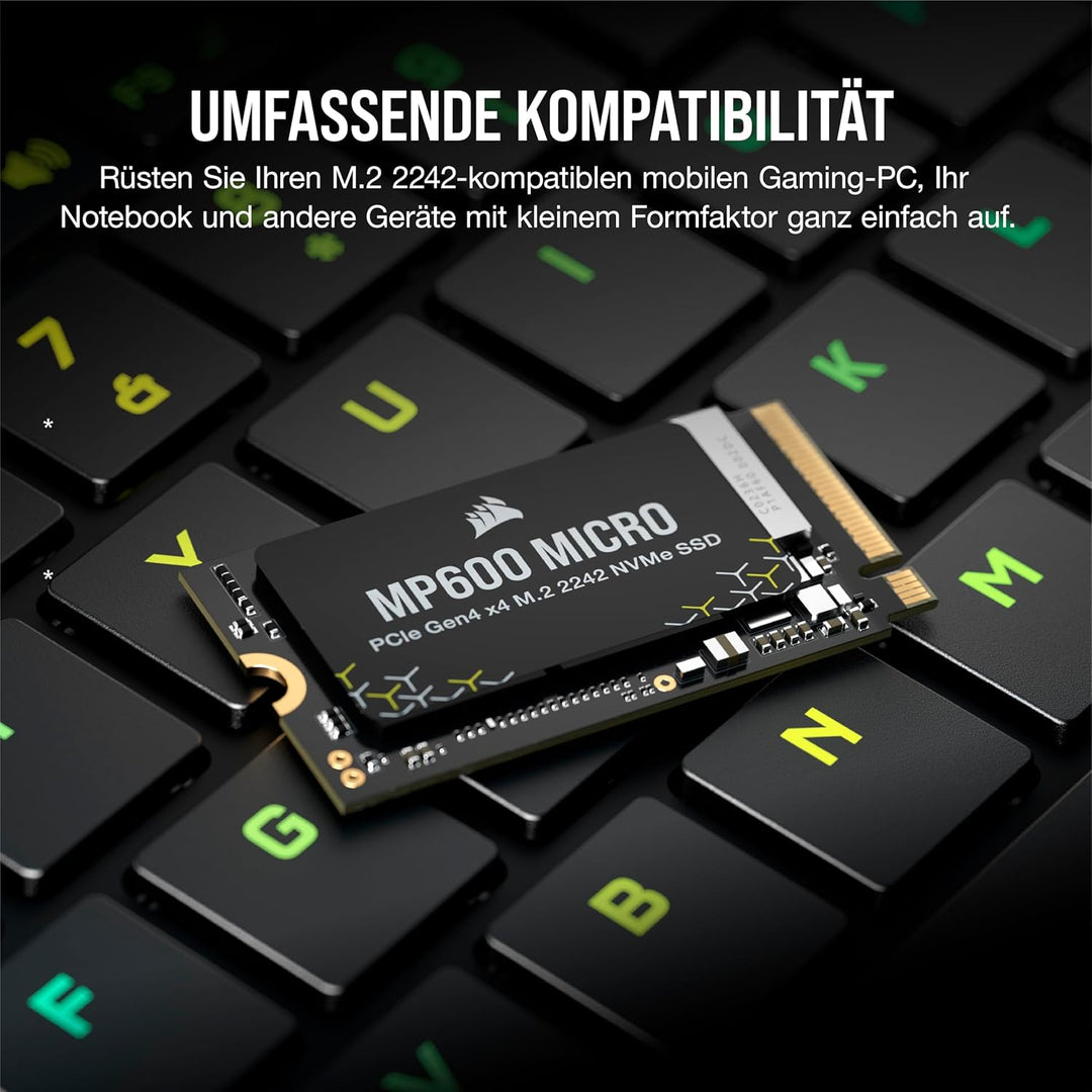 Corsair MP600 Micro 2TB M.2 NVMe PCIe x4 Gen4 SSD – M.2 2242 – Bis zu 7.000MB/Sek. Sequentielles Les