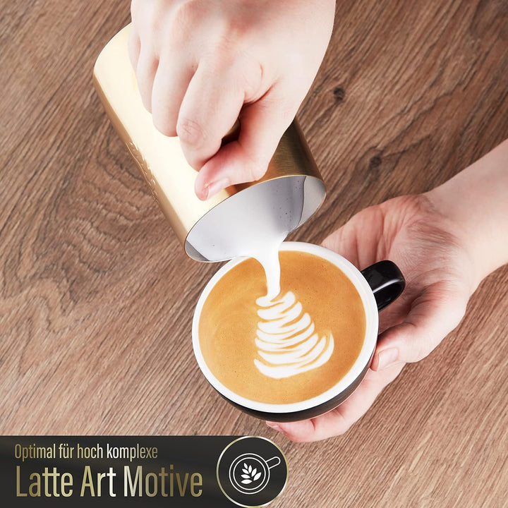 Barista Legends® Milchkännchen Edelstahl [600ml] ARES Gold - Barista Milchkännchen zum Milchaufschäu
