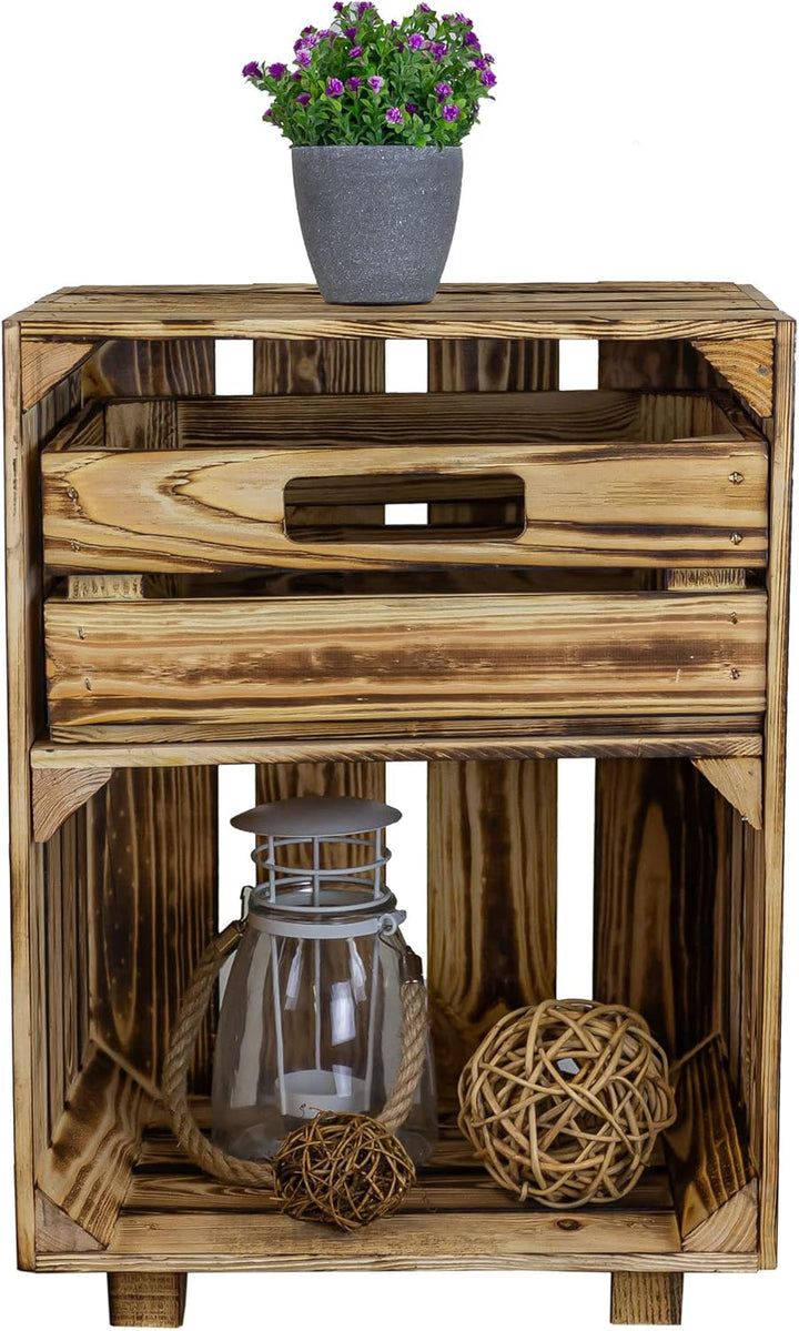 Kistenkolli Altes Land Nachttisch Abstelltisch weiss/geflammt mit Schublade ca 30x40x55cm Regalkiste