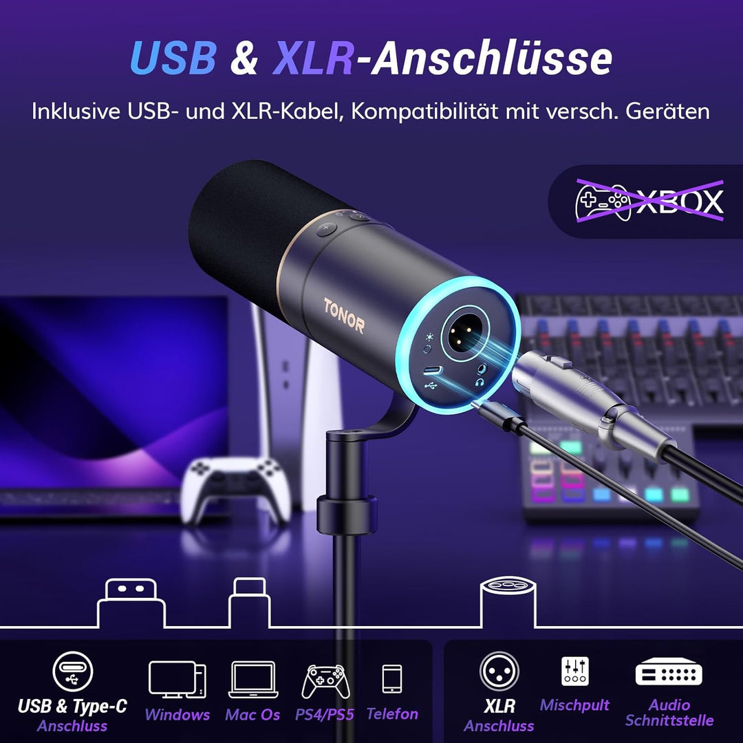 TONOR Dynamisches Microphone mit XLR/USB Kabel, Mikro PC, Vocal Mic Gesangsmikrofon für Streaming, G