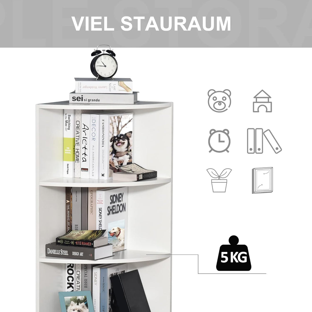 HOMCOM Eckregal Standregal Bücherregal Dekoregal Blumenregal Holzregal fächerförmig 4 Fächer Weiss 3