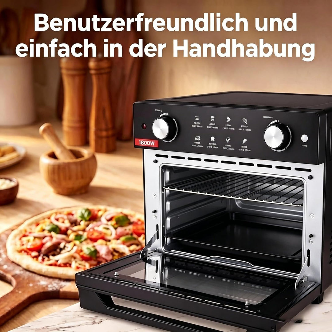 Heissluftfritteuse 30-230℃, 30L 1800W, 8-in-1 Airfryer mit Deutsche Rezepte | Abnehmbare Glastür, 18