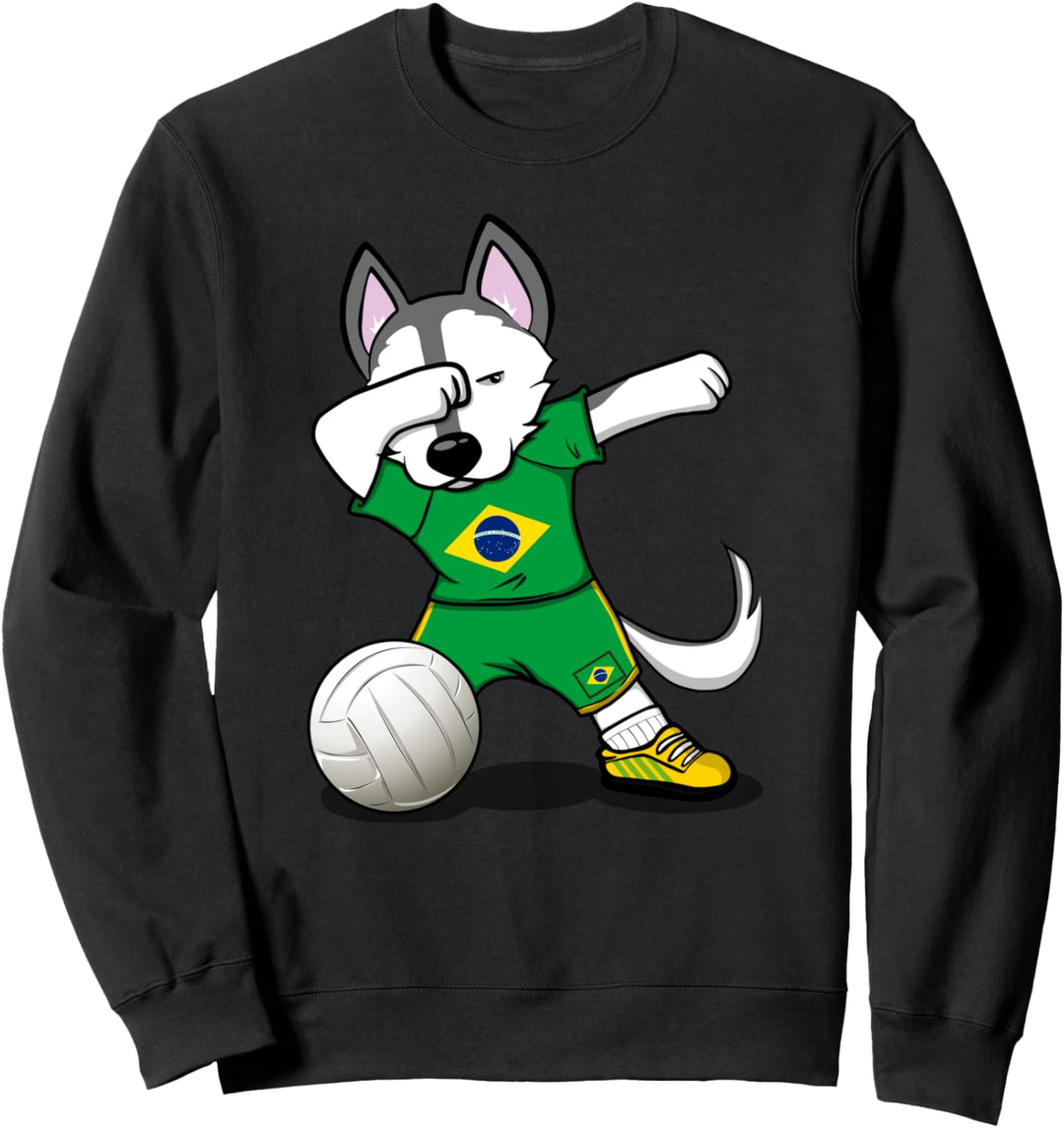 Dabbing Husky Brasilien Volleyball Brasilianische Flagge Sweatshirt