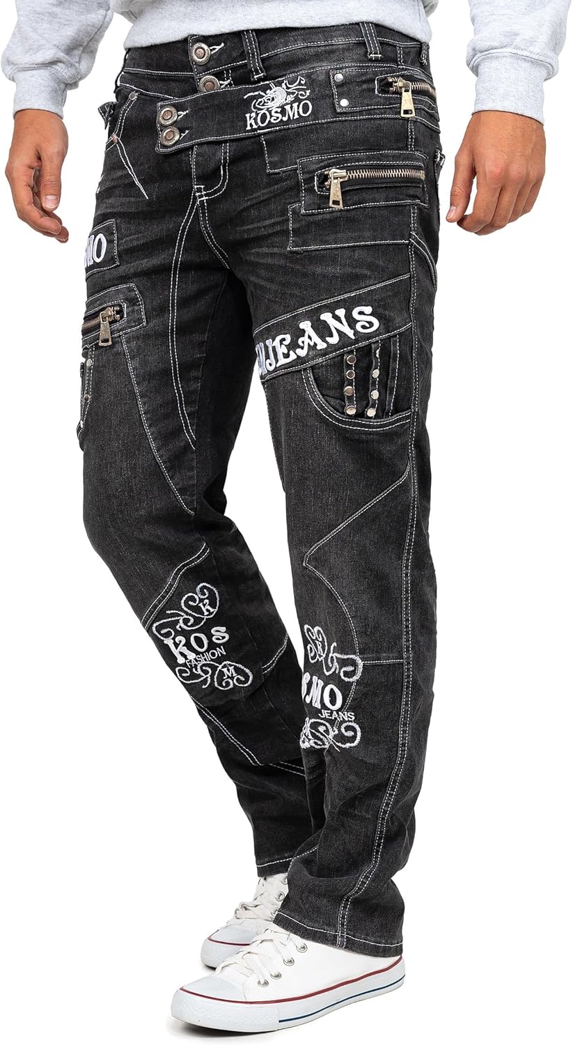 Kosmo Lupo Herren Jeans Extravagant Besondere Designs 29W / 32L Grau - 03, 29W / 32L Grau - 03