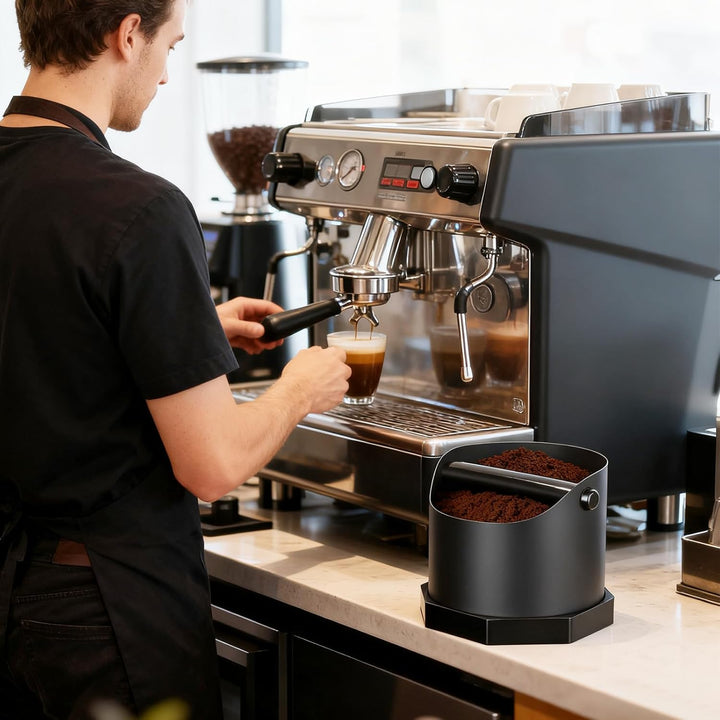 Abklopfbehälter für Siebträger, Edelstahl Kaffeesatz Zbschlagbehälter, Abklopfbehälter mit verbesser