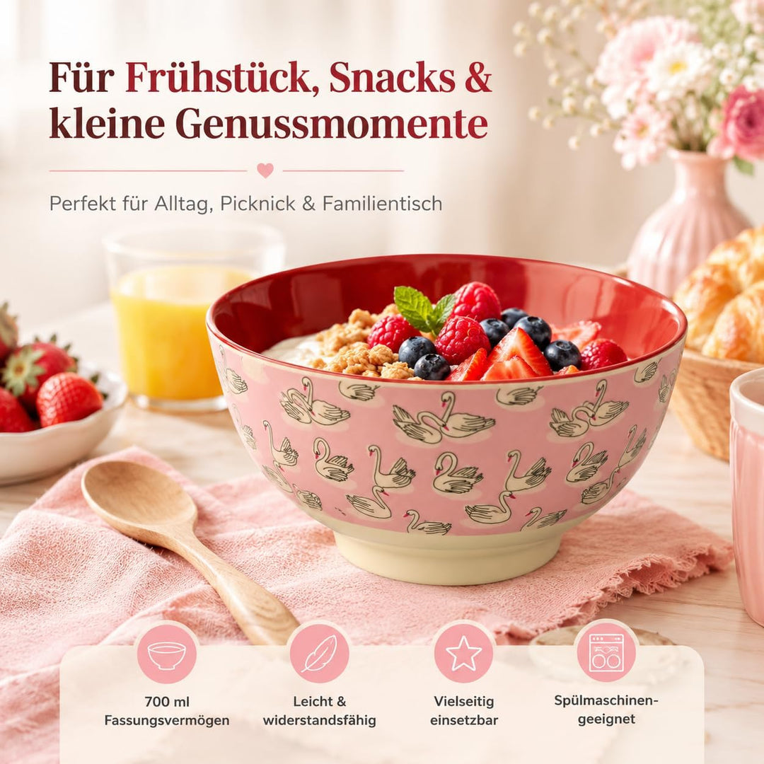 ReWu RICE Melaminschale Schwan rosa 700 ml Grosse Schale, Grosse Schale