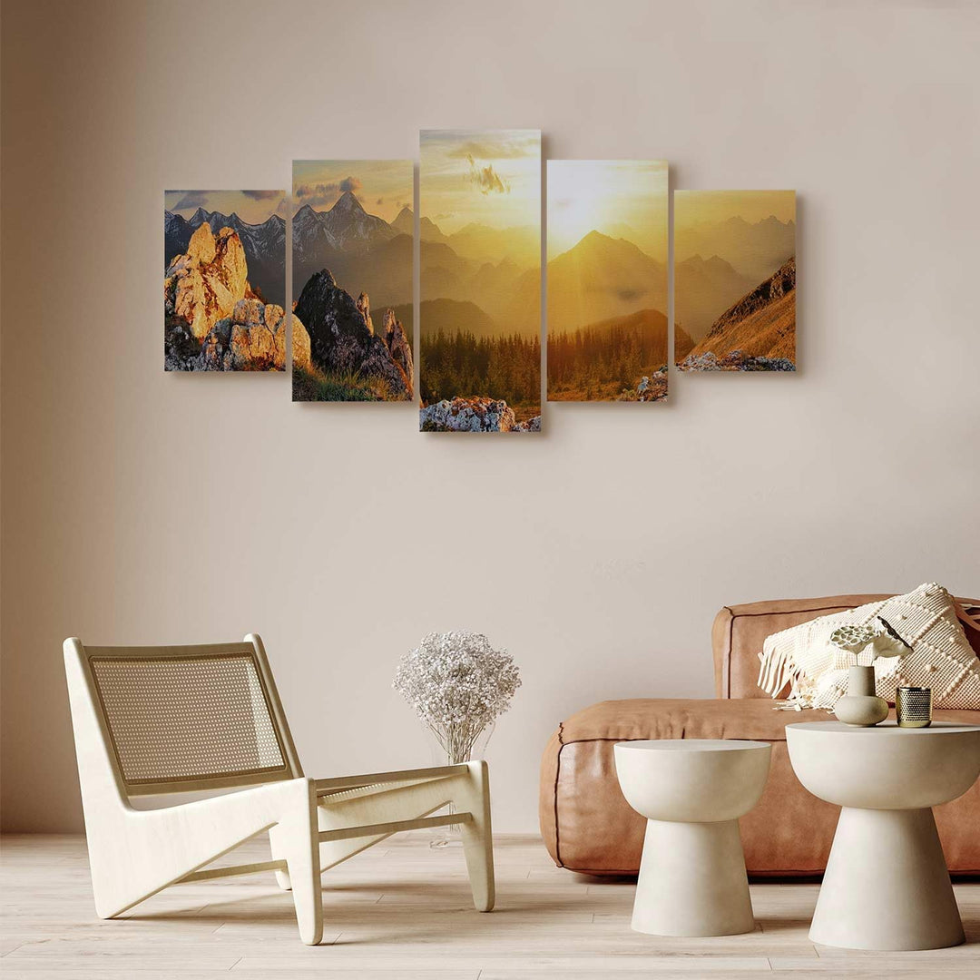 murando - Bilder Landschaft Gebirge 100x50 cm Vlies Leinwandbild 5 tlg Kunstdruck modern Wandbilder